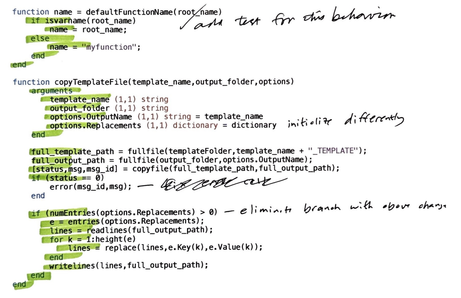 Sample printout showing highlighted code lines